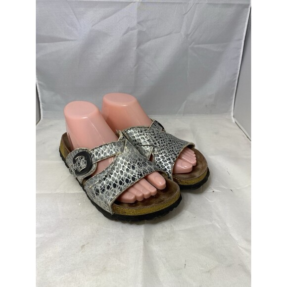Birkenstock Betula Gray /White Snake Skin Look Sandals Women's Size 8 - Picture 1 of 9